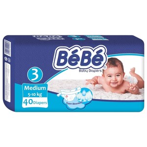 Bébé Baby Diapers Size 3 Medium 5-10Kg 40 Pieces