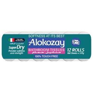 Alokozay Bathroom Tissues 3Ply 160 Sheets 12 Rolls