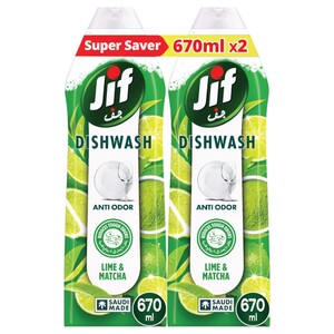 Jif Anti Odour Dishwash Lime & Matcha 670Ml X2