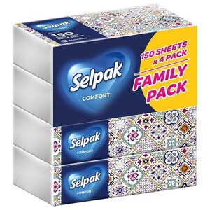 Selpak Facial Tissue 2Ply 150 Sheets X4