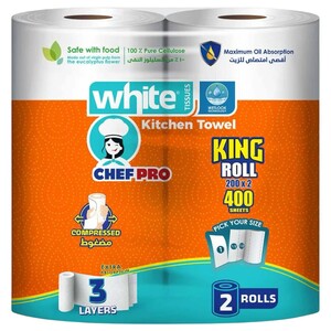 White Chef Pro Kitchen Towel 3 Layers 2 Rolls