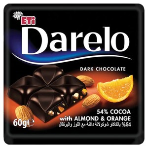 Eti Darelo Dark Chocolate 54% Cocoa With Almond & Orange 60G