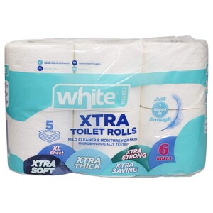 White Toilet Rolls Xtra 5 Layers 6 Rolls