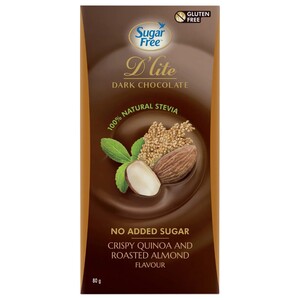Sugar Free D'lite Dark Chocolate Tablet Crispy Quinoa & Roasted Almond 80G