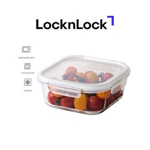Lock N Lock Tempered Glass Square Airtight Food Container With 4-Side Locking Lid, Microwave, Freezer & Dishwasher Safe 1.2 L