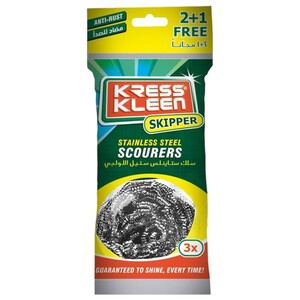 Kress Kleen Scourers Silver Stainless Steel 3 Pieces