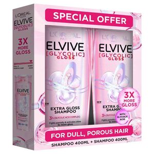 L'oreal Paris Elvive Glycolic Gloss Extra Gloss Shampoo 400 Ml Pack Of 2