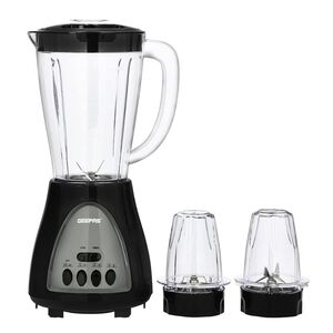 Geepas 3 In 1 Blender, Powerful Motor Gsb44034, Stainless Steel Cutting Blades, Six Speed With Pulse Function, 1.8 L Jar Juice Extractor For Whole Fruits Vegetables, Ice Crusher 400 Watts Black