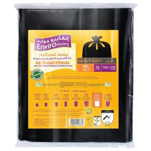 Enviroguard Anti-Bacterial Garbage Bags Black Xxl 105 X 125Cm 10 Pieces