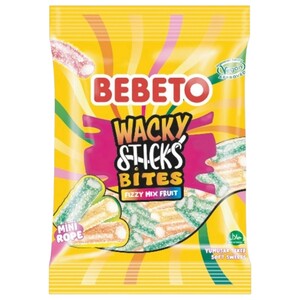 Bebeto Candy Wacky Sticks Bites Fizzy Mix Fruit 75G