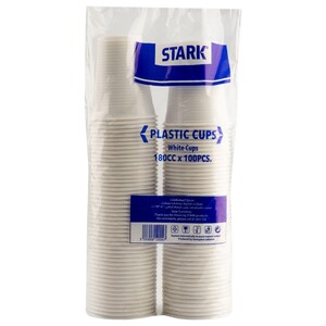 Stark Plastic White Cups 180Cc 100 Pieces