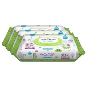 Fluff'n White Baby Wipes Sensitive 64 Pieces X3