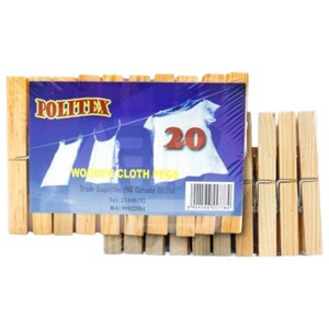 Politex Wooden Cloth Pegs 20 Pieces