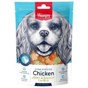 Wanpy Dog Food Chicken Jerky & Biscuit Twists 100G