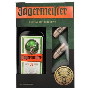 Jagermeister Traveler's Exclusive + 3 Metal Shots Cups 1L
