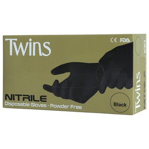 Twins Nitrile Disposable Gloves Black Medium Powder Free 100 Pieces