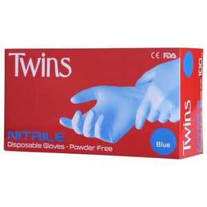 Twins Nitrile Disposable Gloves Blue Small Powder Free 100 Pieces