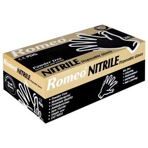 Romeo Nitrile Disposable Gloves Black X-Large Powder Free 100 Pieces