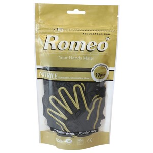 Romeo Nitrile Disposable Gloves Black Small Powder Free 10 Pieces