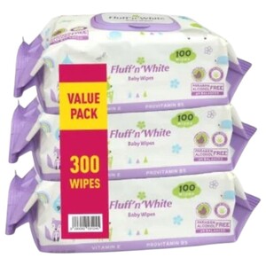 Fluff'n White Baby Wipes 100 Pieces X3