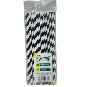 Sunny Plus Paper Straw Black & White 6Mm 25Pcs