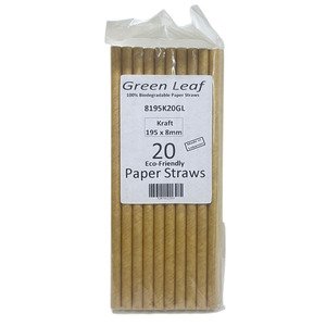 Green Leaf Paper Straws Kraft 20Pcs 8Mm