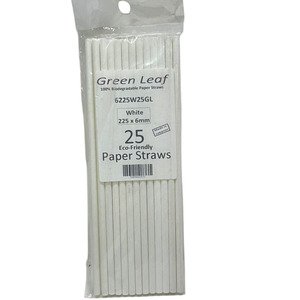 Green Leaf 25 Paper Straws 6Mm