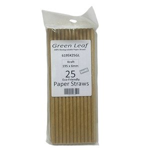 Green Leaf 25Pcs Paper Straws Kraft 6Mm