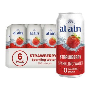 Al Ain Zero Calories Sugar Strawberry Sparkling Water Can, 250 Ml X6
