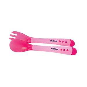 Optimal Spoon & Fork Soft Grip Handle Pink