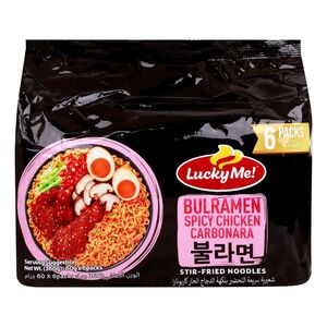 Lucky Me Bulramen Spicy Chicken Carbonara Stir-Fried Noodles 60 Gr X6