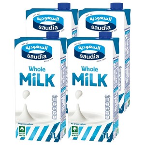 Saudia Whole Milk Full Fat 1L X4