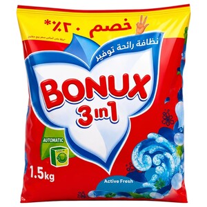 Bonux 3 In 1 Powder Laundry Detergent Active Fresh 1.5Kg