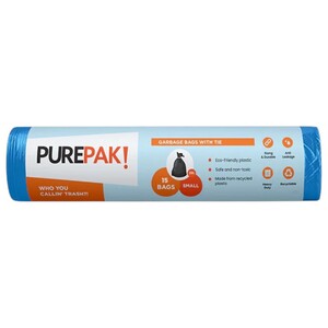 Purepak! Trash Bags Blue With Tie Small 15 Pieces