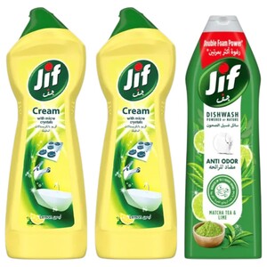 Jif Cream Lemon 2 Pieces 750Ml + Jif Dishwashing Liquid Lime & Match 750Ml Free
