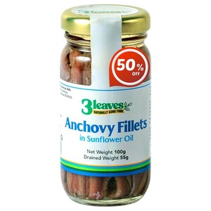 3 Leaves Anchovies Fillets In Sunflower Oil 100G -50% Off