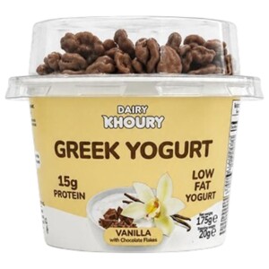 Dairy Khoury Greek Yogurt Vanilla With Chocolate Flakes 15G Protien 175G