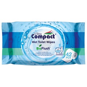 Ultra Compact Wet Toilet Wipes Bio Flush 42 Pieces