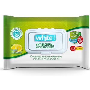 White Anti-Bacterial Wet Wipes Lemon Scent 50 Pcs