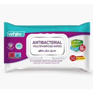 White Anti-Bacterial Wet Wipes Lavender & Vanilla 50 Sheets