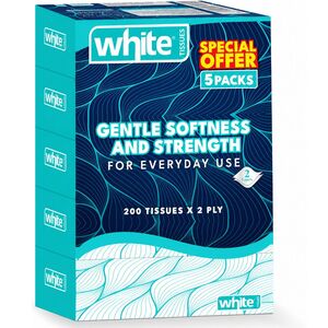 White Facial Tissue 2 Ply 200 Sheets 5 Pcs Offer
