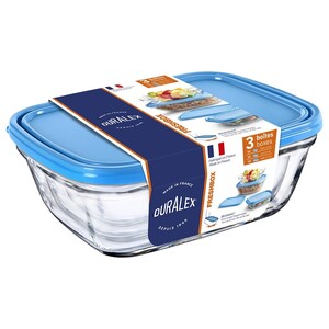 Duralex Freshbox Rectangular Bowl With Blue Lid 3 Pieces