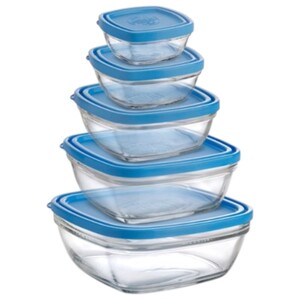 Duralex Square Glass Bowls With Lids 5 Pieces