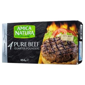 Amica Natura Frozen Quarter Pounders Beef Burgers 4 Pieces 454G