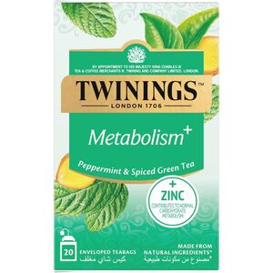 Twinings Metabolism Green Tea, Peppermint With Spiced Green Tea, With Zinc, 20 Tea Bags