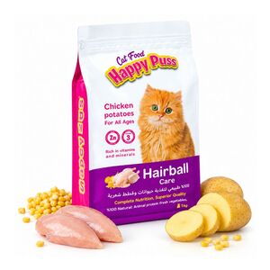 Happy Puss Hairball Care Dry Cat Food With Chicken & Potatoes 1 Kg