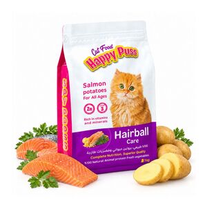 Happy Puss Hairball Care Dry Cat Food With Salmon & Potatoes 1 Kg