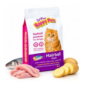 Happy Puss Hairball Care Dry Cat Food With Seafood & Potatoes 1 Kg