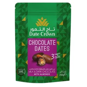 Date Crown Assorted Chocolate Dates With Almonds 250 Gr