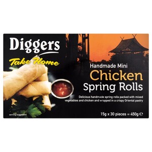 Diggers Take Home Handmade Frozen Mini Chicken Spring Rolls 30 Pieces 450G